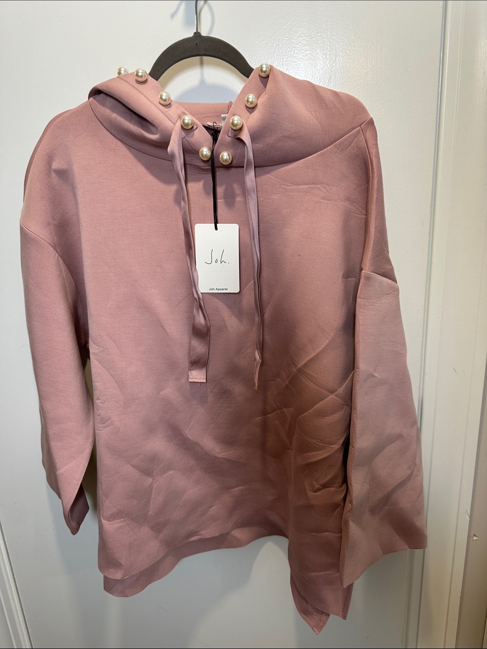 Joh. Pearl-Embellished Cowl Hoodie Sweater in Dusty Rose (56)